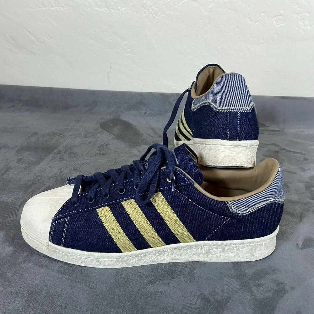 Adidas Originals Superstar 82 Men’s 14 M Denim Gold Thread Leather Lined UK 13.5